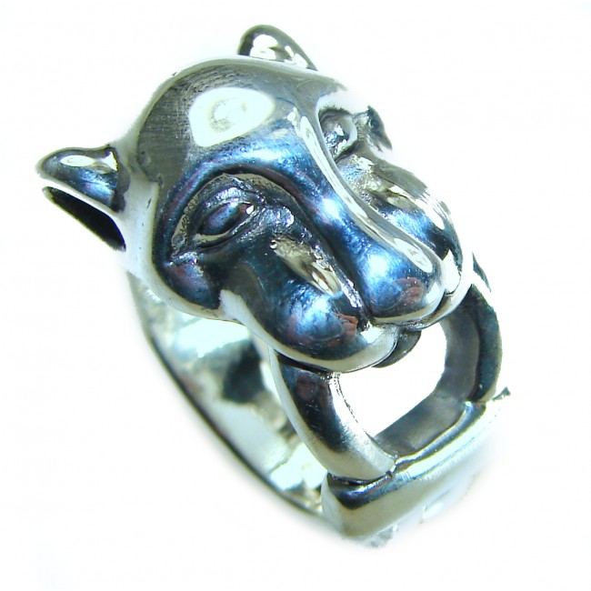Cheetah .925 Sterling Silver handmade Statement Ring s. 6 - Cheetah-shaped Sterling Silver Ring, front view close-up.