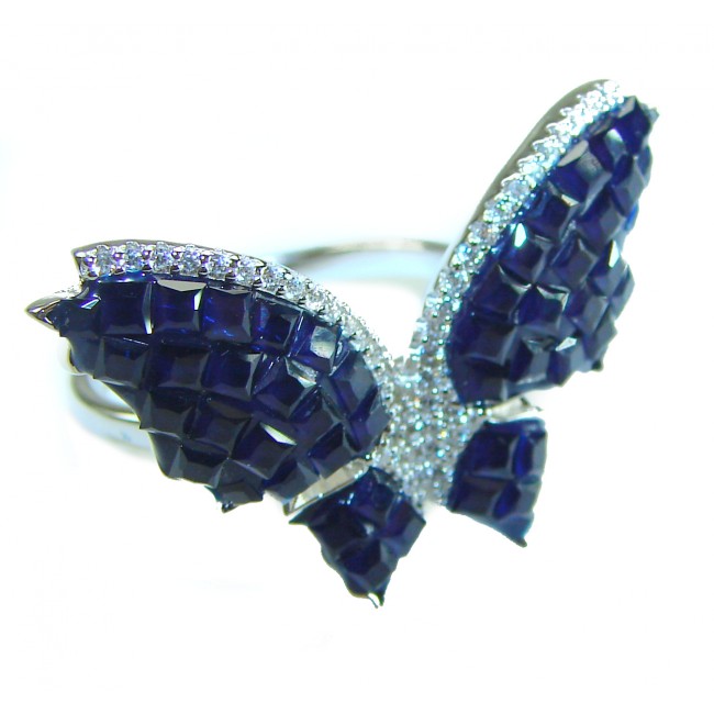 Blue Butterfly Authentic 16.2 carat Sapphire .925 Sterling Silver handcrafted Ring size 8