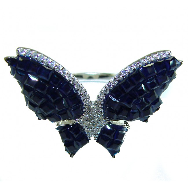 Blue Butterfly Authentic 16.2 carat Sapphire .925 Sterling Silver handcrafted Ring size 8
