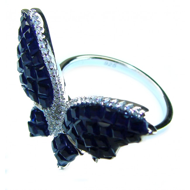 Blue Butterfly Authentic 16.2 carat Sapphire .925 Sterling Silver handcrafted Ring size 8