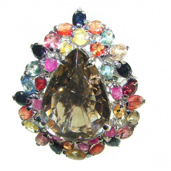 Celestial peace 29.5 carat Champagne Smoky Topaz Sapphire .925 Sterling Silver HUGE Ring size 7 1/4 - photo 3