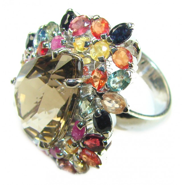 Celestial peace 29.5 carat Champagne Smoky Topaz Sapphire .925 Sterling Silver HUGE Ring size 7 1/4 - photo 2