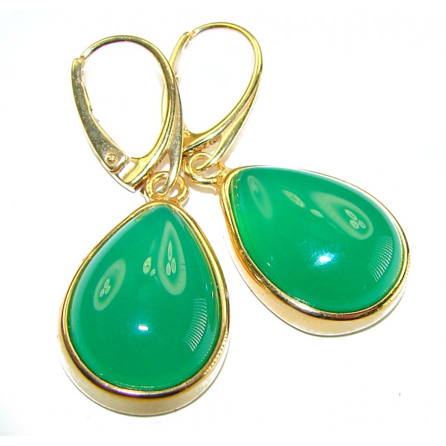 Unique genuine Jade 18K Gold over over .925 Sterling Silver handcrafted earrings