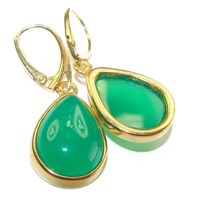 Unique genuine Jade 18K Gold over over .925 Sterling Silver handcrafted earrings
