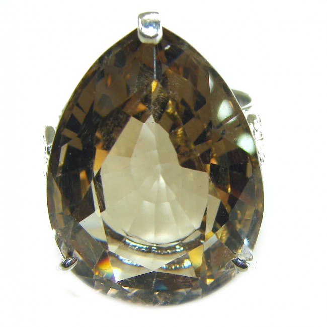 30.8 carat Authentic Smoky Topaz .925 Sterling Silver handcrafted Large ring size 7 - photo 2