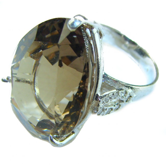 30.8 carat Authentic Smoky Topaz .925 Sterling Silver handcrafted Large ring size 7 - photo 1