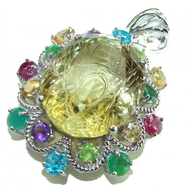 Luxury genuine 30.5 CARAT Champagne Topaz Peridot .925 Sterling Silver handmade Pendant - photo 4