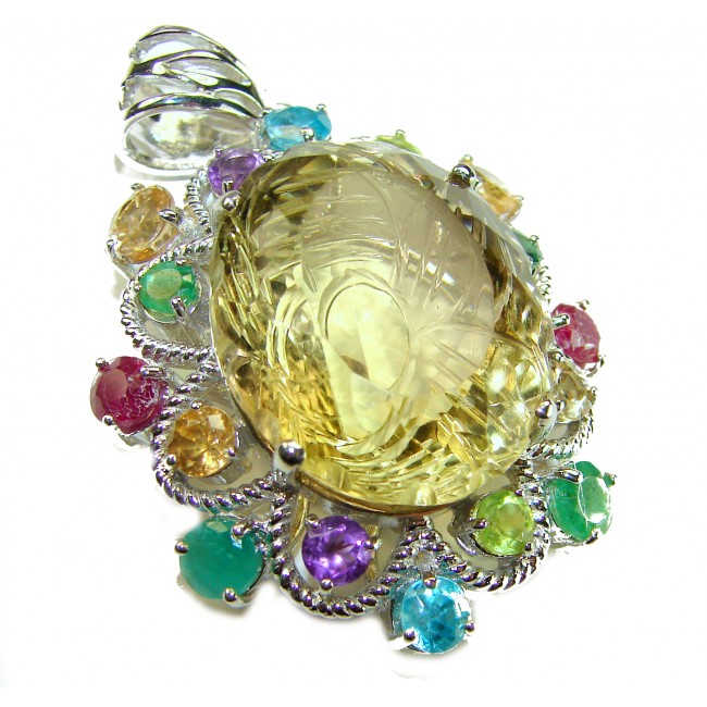 Luxury genuine 30.5 CARAT Champagne Topaz Peridot .925 Sterling Silver handmade Pendant - photo 3