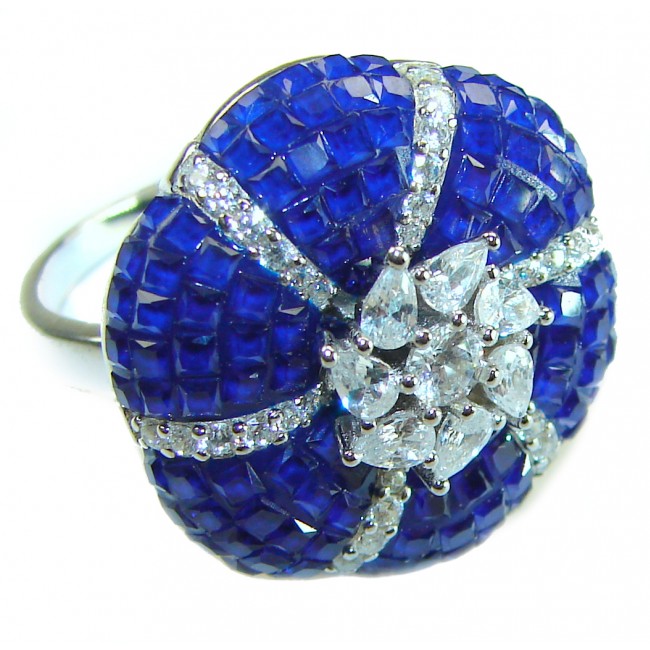 Blue Flower Authentic 12.2 carat Sapphire .925 Sterling Silver handcrafted Ring size 6 1/4