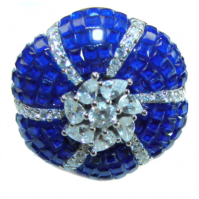 Blue Flower Authentic 12.2 carat Sapphire .925 Sterling Silver handcrafted Ring size 6 1/4