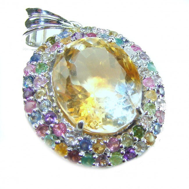 Vintage Design Genuine 14.5 carat precious Citrine Sapphire .925 Sterling Silver handmade Pendant