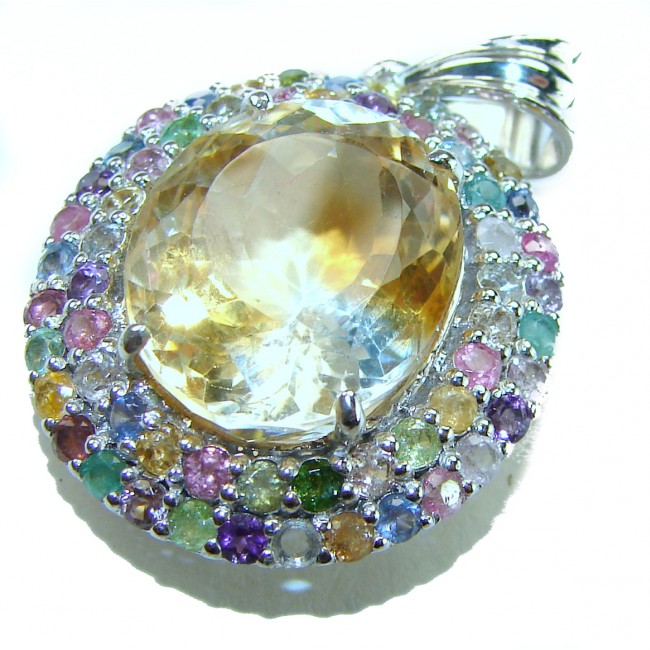 Vintage Design Genuine 14.5 carat precious Citrine Sapphire .925 Sterling Silver handmade Pendant