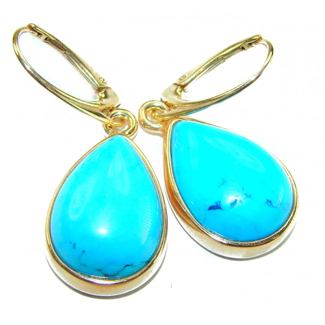 Great authentic Sleeping Beauty Turquoise 18K Gold over .925 Sterling Silver handcrafted Earrings