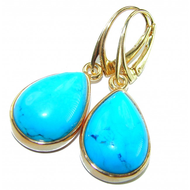Great authentic Sleeping Beauty Turquoise 18K Gold over .925 Sterling Silver handcrafted Earrings
