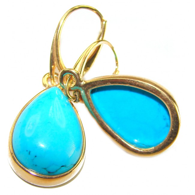 Great authentic Sleeping Beauty Turquoise 18K Gold over .925 Sterling Silver handcrafted Earrings