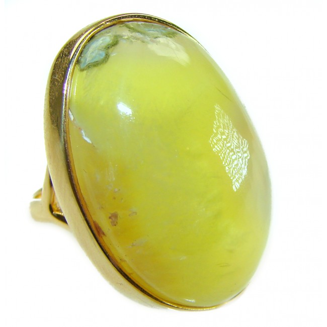 Outstanding LARGE 45.5 carat Natural Prehnite 14K Gold over .925 Sterling Silver handmade ring s. 8