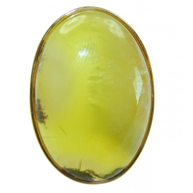Outstanding LARGE 45.5 carat Natural Prehnite 14K Gold over .925 Sterling Silver handmade ring s. 8