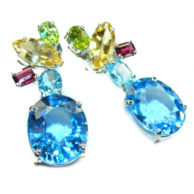Atlantica 31.7 carat Swiss Blue Topaz .925 Sterling Silver Handcrafted Statement earrings - photo 3