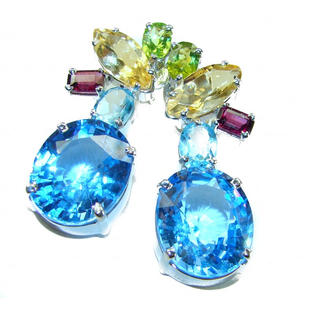 Atlantica 31.7 carat Swiss Blue Topaz .925 Sterling Silver Handcrafted Statement earrings - photo 2