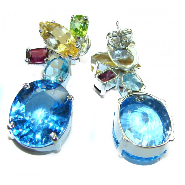Atlantica 31.7 carat Swiss Blue Topaz .925 Sterling Silver Handcrafted Statement earrings - photo 1