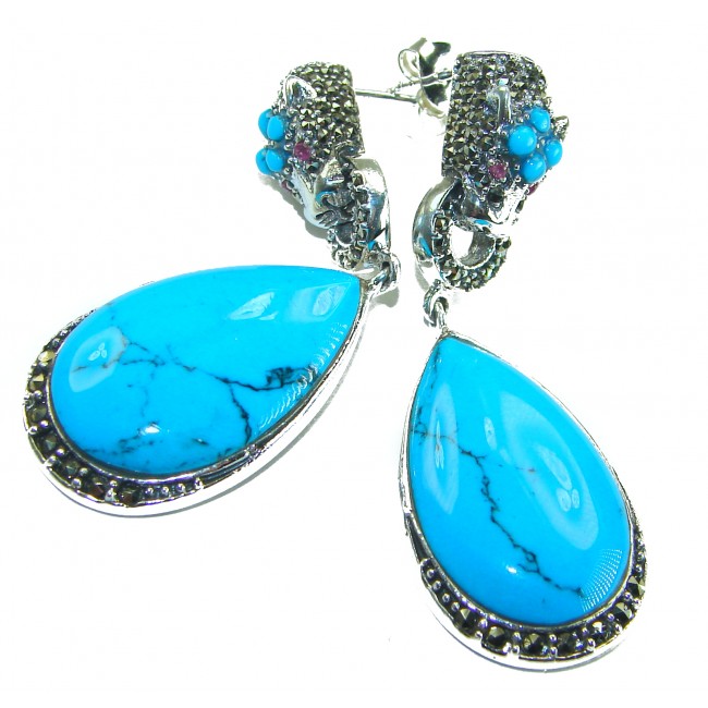 Great authentic Sleeping Beauty Turquoise .925 Sterling Silver handcrafted STATEMENT Earrings