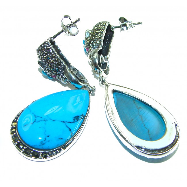 Great authentic Sleeping Beauty Turquoise .925 Sterling Silver handcrafted STATEMENT Earrings