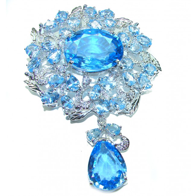 An exuberantly Large 64.9 grams Vintage style Swiss Blue Topaz .925 Sterling Silver handmade LARGE Pendant - Brooch - photo 3