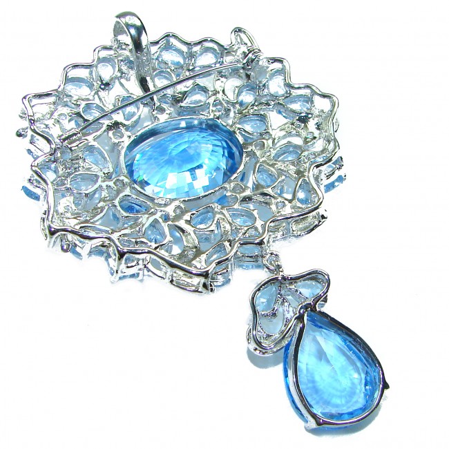 An exuberantly Large 64.9 grams Vintage style Swiss Blue Topaz .925 Sterling Silver handmade LARGE Pendant - Brooch - photo 2