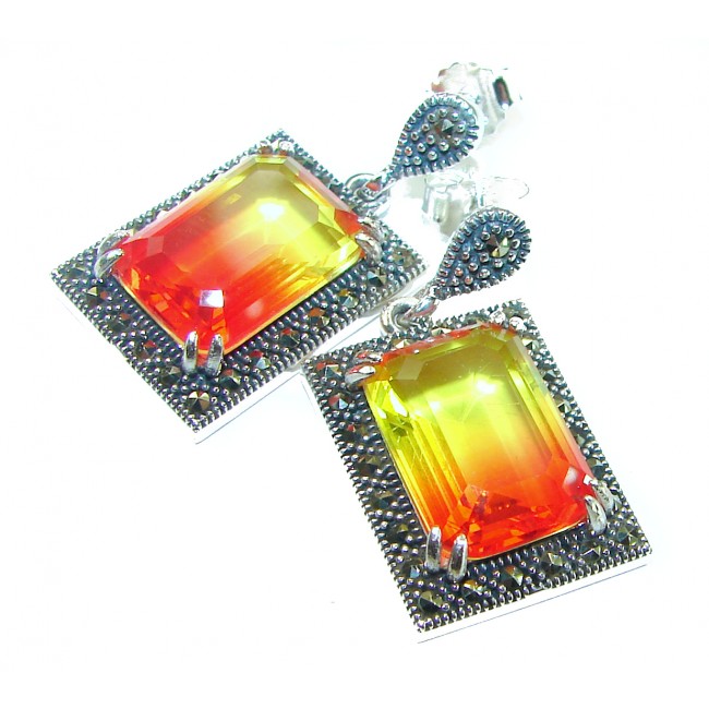 Tiffany 17.5 carat Ametrine Marcasite .925 Sterling Silver HANDCRAFTED Earrings
