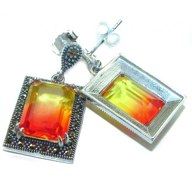 Tiffany 17.5 carat Ametrine Marcasite .925 Sterling Silver HANDCRAFTED Earrings