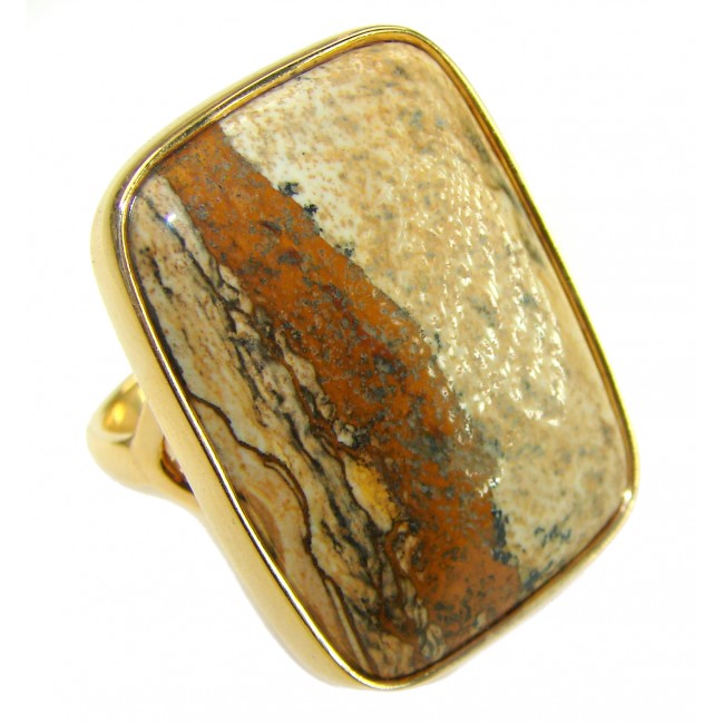 Huge Picture Jasper 14K Gold over .925 Sterling Silver handcrafted ring s. 9