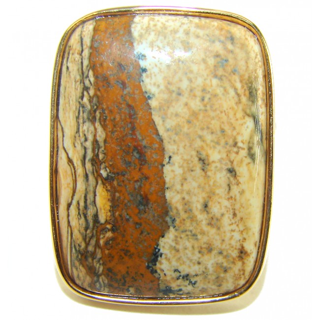 Huge Picture Jasper 14K Gold over .925 Sterling Silver handcrafted ring s. 9