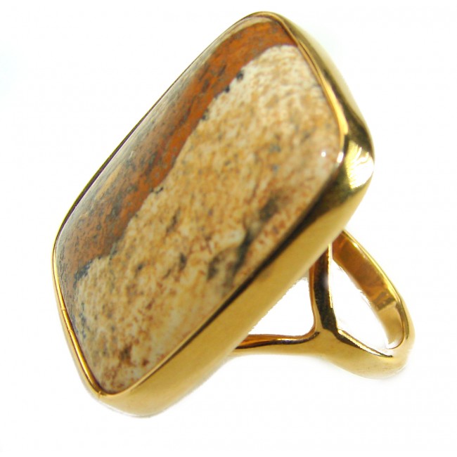 Huge Picture Jasper 14K Gold over .925 Sterling Silver handcrafted ring s. 9