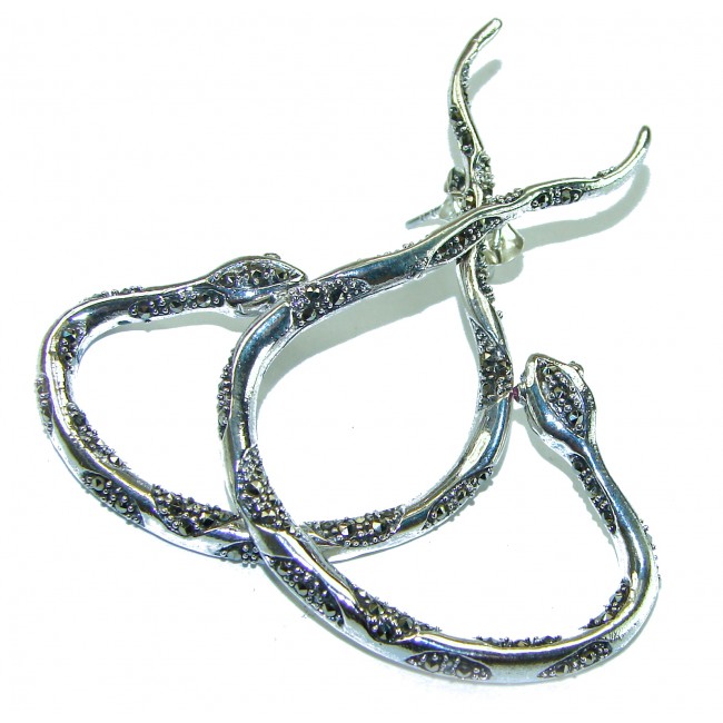 Large Snakes Ruby Marcasite .925 Sterling Silver wrap Earrings