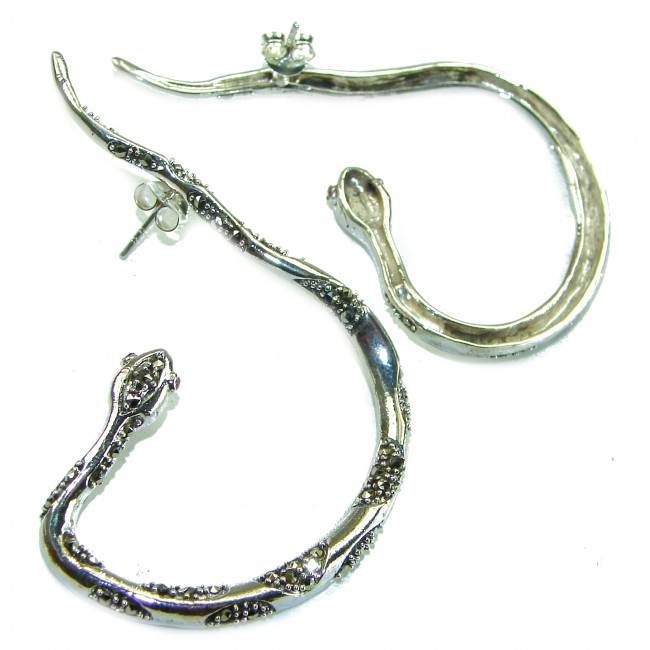 Large Snakes Ruby Marcasite .925 Sterling Silver wrap Earrings