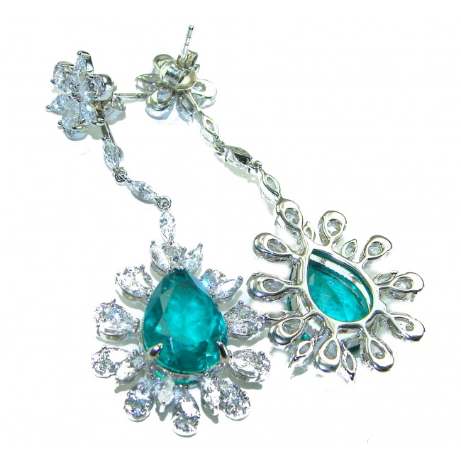 Vintage style - Timless Beauty 12.5 carat Emerald .925 Sterling Silver handcrafted Statement earrings - Emerald earrings, front view, highlighting intricate design and details.