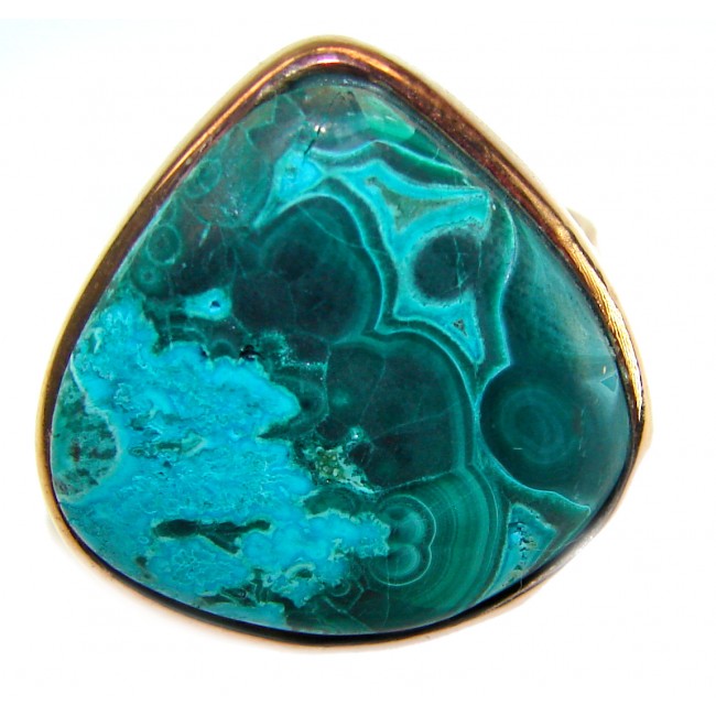 Authentic Parrot's Wing Chrysocolla 18K Gold over .925 Sterling Silver handcrafted ring size 8 adjustable