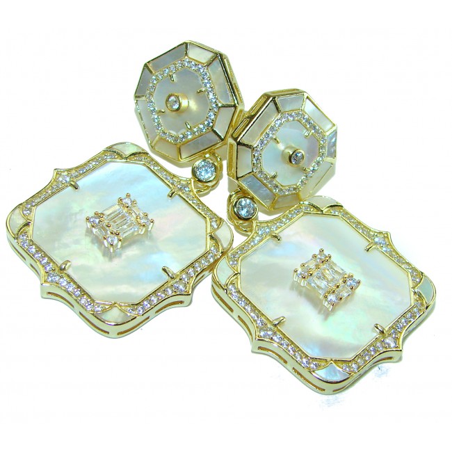 Sublime Blister Pearl 1.2 carat White Sapphire 14K Gold over .925 Sterling Silver handcrafted Earrings - photo 4