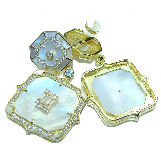 Sublime Blister Pearl 1.2 carat White Sapphire 14K Gold over .925 Sterling Silver handcrafted Earrings - photo 3