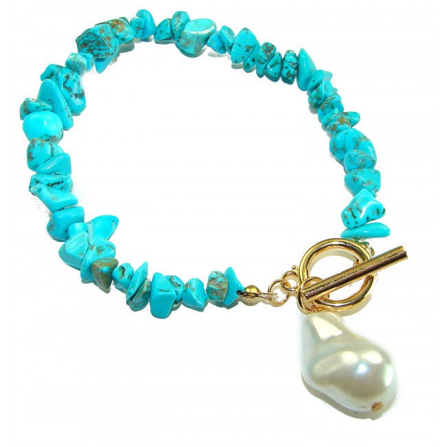 Beauty of Nature - natural turquoise 10K Gold over .925 Sterling Silver handmade Statement Bracelet