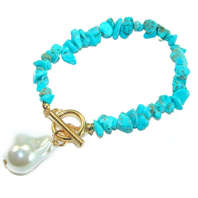 Beauty of Nature - natural turquoise 10K Gold over .925 Sterling Silver handmade Statement Bracelet