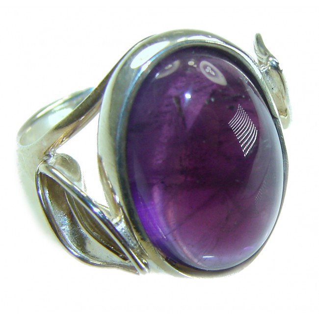 Purple Amethyst .925 Sterling Silver Handcrafted Large Ring size 7 1/2 - Close-up of purple amethyst in sterling silver ring setting.