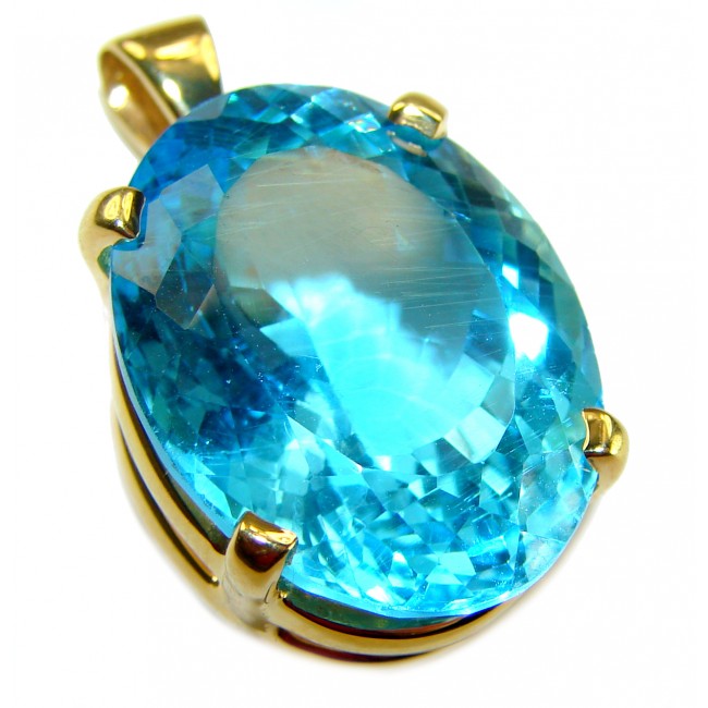 Costa del Sol oval cut 29.8 carat Swiss Blue Topaz 18K Gold over .925 Sterling Silver Handcrafted Pendant