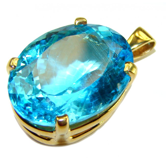 Costa del Sol oval cut 29.8 carat Swiss Blue Topaz 18K Gold over .925 Sterling Silver Handcrafted Pendant