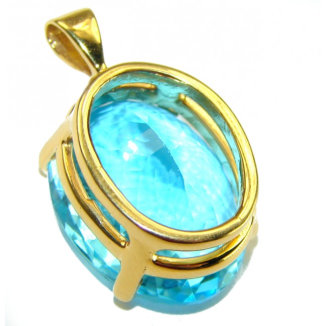 Costa del Sol oval cut 29.8 carat Swiss Blue Topaz 18K Gold over .925 Sterling Silver Handcrafted Pendant