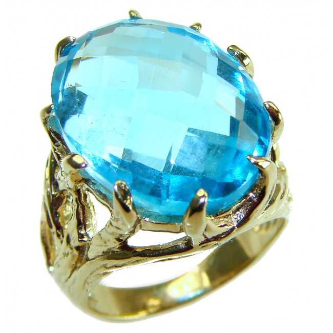 Rare finding - Costa del Sol 33.8 carat Swiss Blue Topaz 18K Gold over .925 Sterling Silver Handcrafted Large Statement Ring size 7 - photo 3