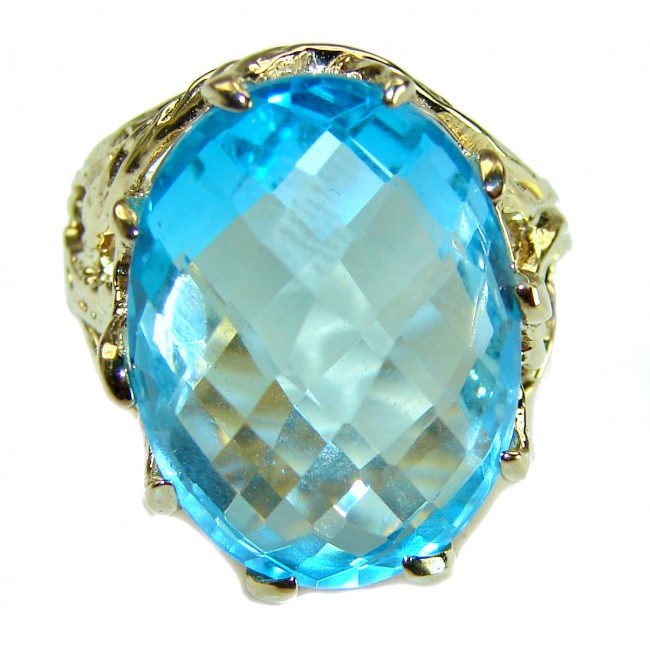 Rare finding - Costa del Sol 33.8 carat Swiss Blue Topaz 18K Gold over .925 Sterling Silver Handcrafted Large Statement Ring size 7 - photo 2
