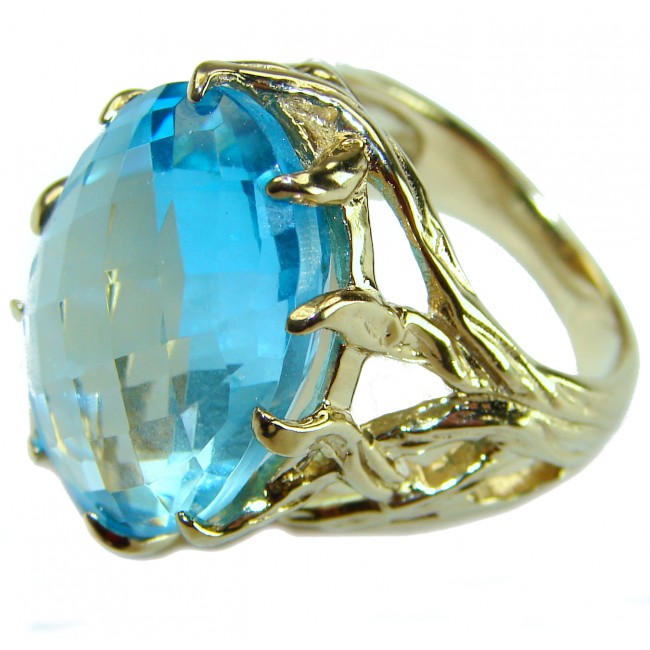 Rare finding - Costa del Sol 33.8 carat Swiss Blue Topaz 18K Gold over .925 Sterling Silver Handcrafted Large Statement Ring size 7 - photo 1