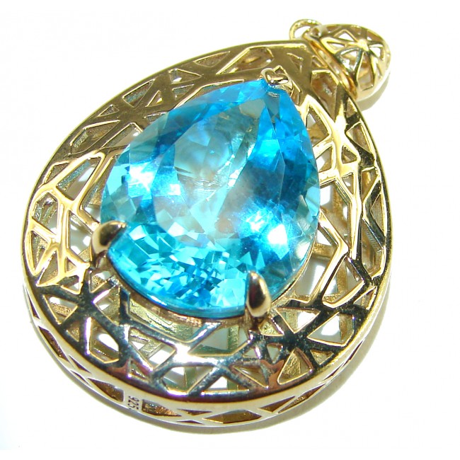Oceania Pear cut 22.8 carat Swiss Blue Topaz 18K Gold over .925 Sterling Silver Handcrafted Pendant - photo 4