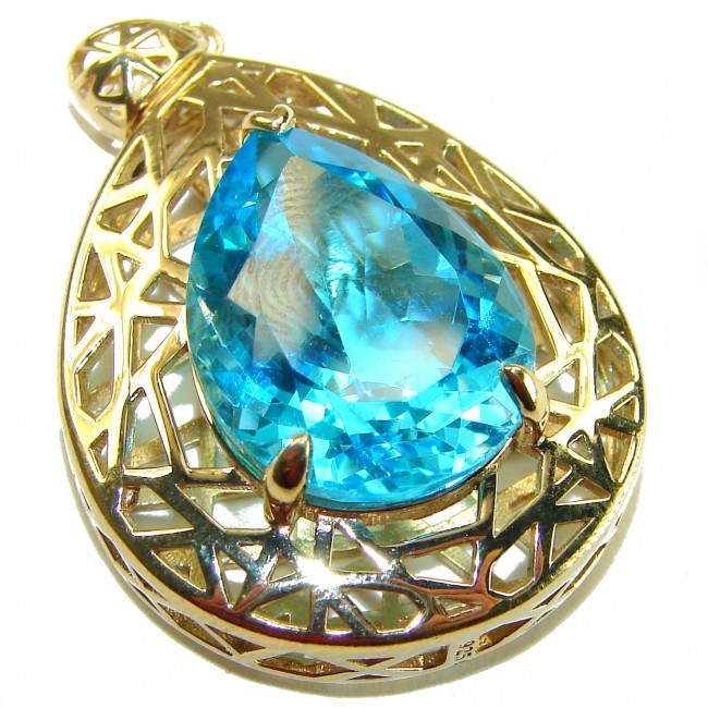 Oceania Pear cut 22.8 carat Swiss Blue Topaz 18K Gold over .925 Sterling Silver Handcrafted Pendant - photo 3
